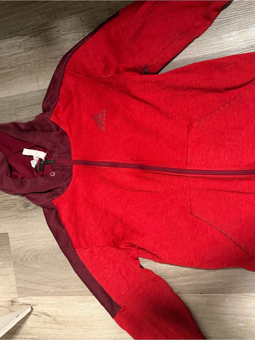Adidas Red Full-Zip Hoodie with Maroon Accents Size S
